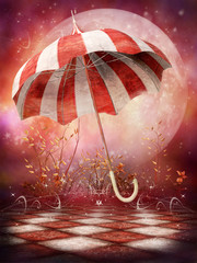 Księżyc fantasy z kolorowym parasolem