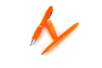 Orange pen and felt-tip pen