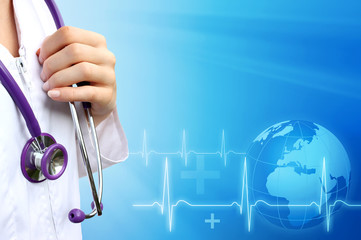 Doctor or nurse with medical blue background