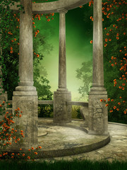 Fototapeta na wymiar Marmurowa rotunda z różami