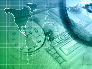 Clock, ruler, pen and calculator