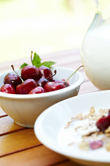 bowl of muesli with fresh fruits as diet food