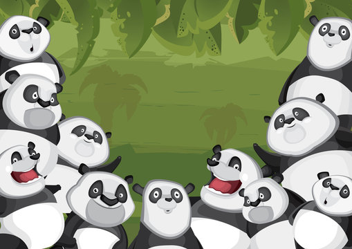 Pandas in jungle background