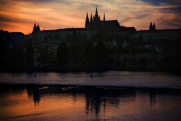 Fototapeta na wymiar Prague Castle silhouette at sunset light