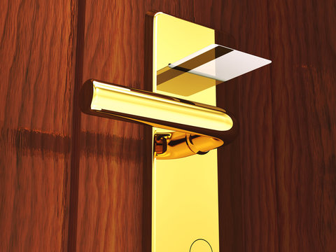 Hotel card lock and keycard , 3d illustration
