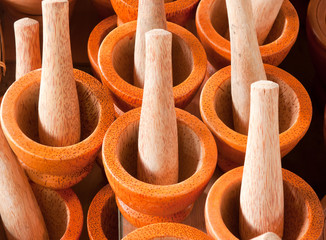 wooden mortar and pestle