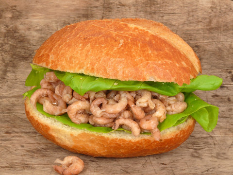 Nordseekrabben im Br&ouml;tchen