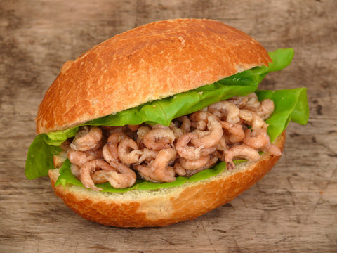 Nordseekrabben im Br&ouml;tchen
