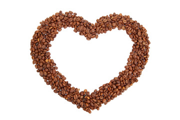 Heart, made from coffee beans on a white background