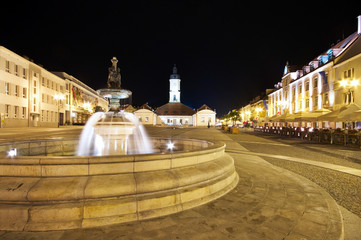 Bialystok with fountain at night, Poland