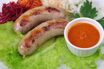Sausage making roasted with vegetable