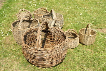hand made wicker baskets collection on grass