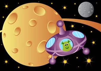 Fototapete Rund lila ufo im universum © mirrra
