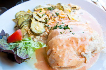 grilled seafood and vegetables