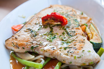 grilled seafood and vegetables