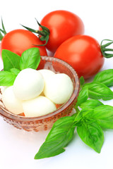 fresh cheese and tomato and basil