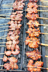 Grilled chicken in Klong Rangsit in Thailand.