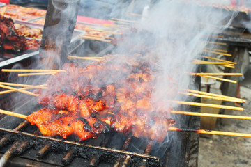 Grilled chicken in Klong Rangsit in Thailand.