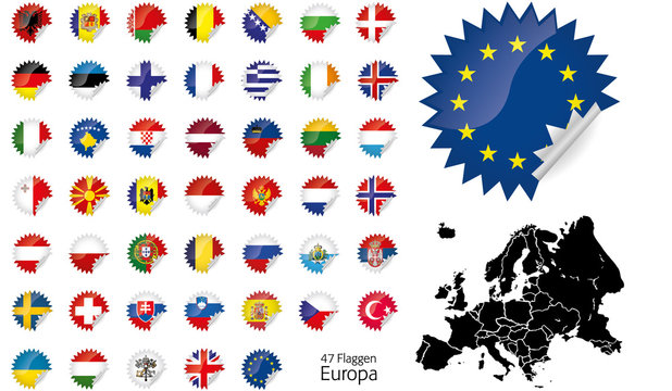 Europa Flaggen Fahnen Set Buttons Sticker Sprachen 4