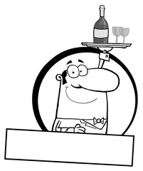 Outlined Logo Mascot-Friendly Male Butler Serving Wine