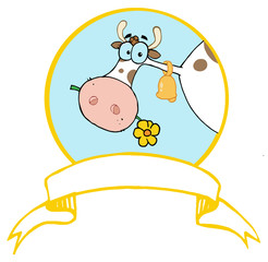 Logo Mascot-Farm Cow Head Chewing On A Flower