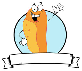 Cartoon Logo Mascot-Lucky Hot Dog Waving A Greeting