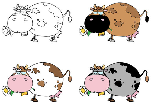 Cartoon Character Cows Different Color Set