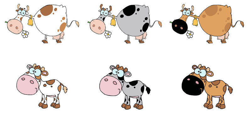 Cartoon Cows Different Color Set