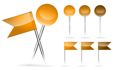 orange flag and round pin isolated on white background