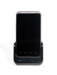 Smartphone with touch screen and dock station isolated