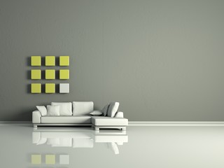 Wohndesign - weisses Sofa mit grüner Deko