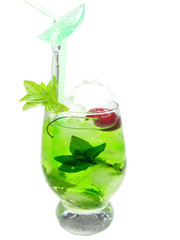 alcohol green curacao liqueur cocktail with cherry