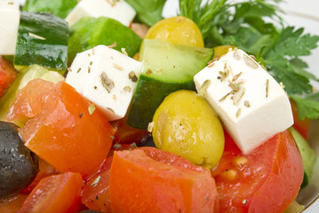 Feta salad with tomatoes and green olives