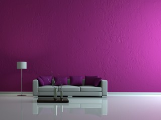 Modernes Wohnzimmer lila Wand
