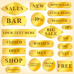 Obraz premium Vector Old golden plates and signboards with text