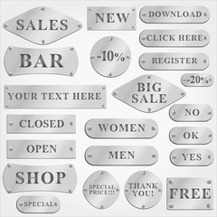 Vector metal plates set with text