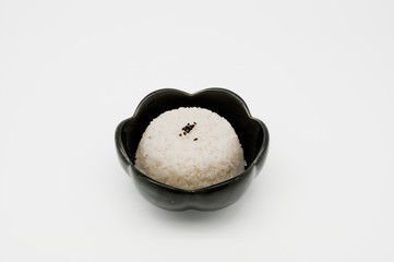 cooked rice on white background