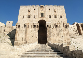 aleppo citadel fortress gate in syria