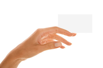 Fototapeta premium Close up of woman's hand with visiting card
