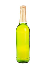 Green beer bottle isolated on white.