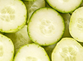 Slices of cucumber, overhead shot
