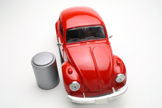 Red Toy Car With Bin