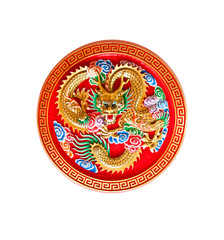 Golden dragon decorated on red wood,chinese style