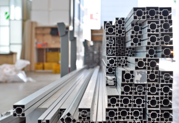 a stack of aluminum structural profiles