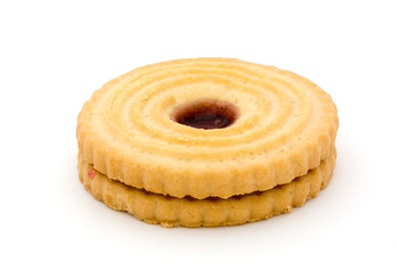Single jam filled biscuit over white