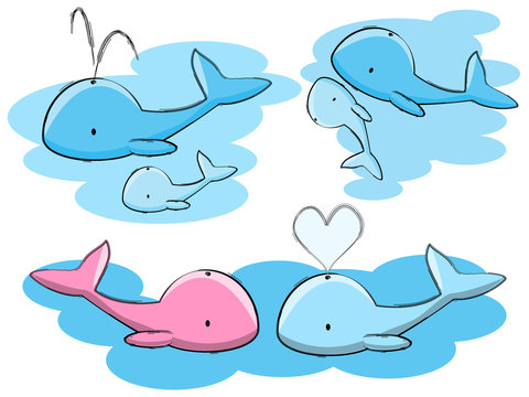 Set of cute whales