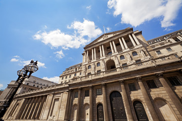 Bank of England Architecture, London UK. Concept interest rates, inflation, cost of living crisis.