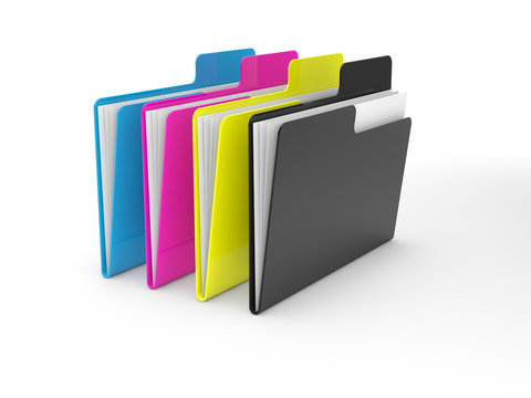 CMYK folders 3d render illustration