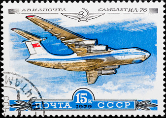 Postal stamp. Airplane IL-76, 1979