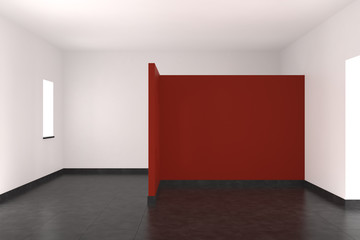 modern empty interior with red wall and tiled floor